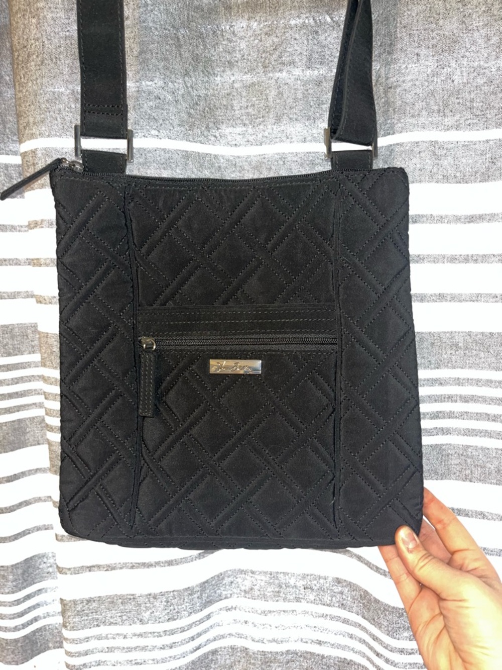 Vera Bradley Black Quilted Crossbody Bag with Front Zip Pocket